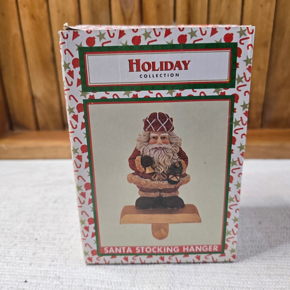 World Bazaars Holiday Collection Santa Stocking Hanger Red Gold Rustic Mantel